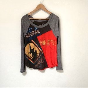 Free People Raglan Long Sleeve Grey Band Tee Small